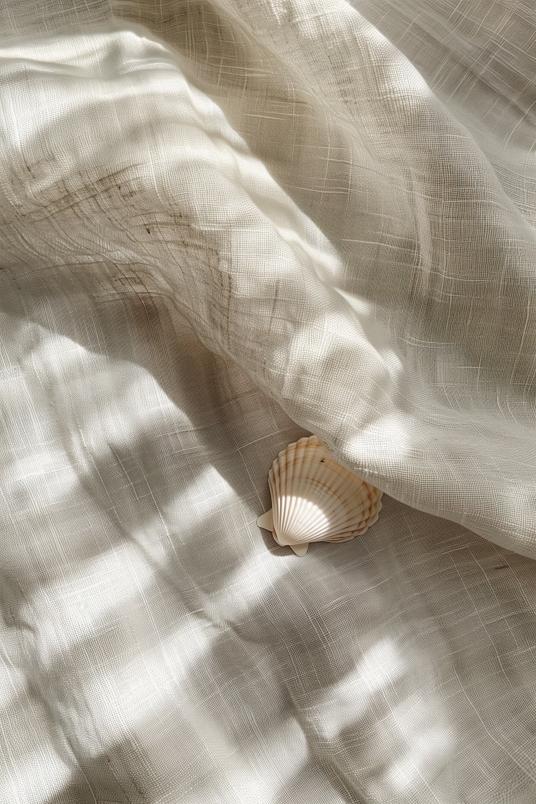 Shell on linen, coastal serenity