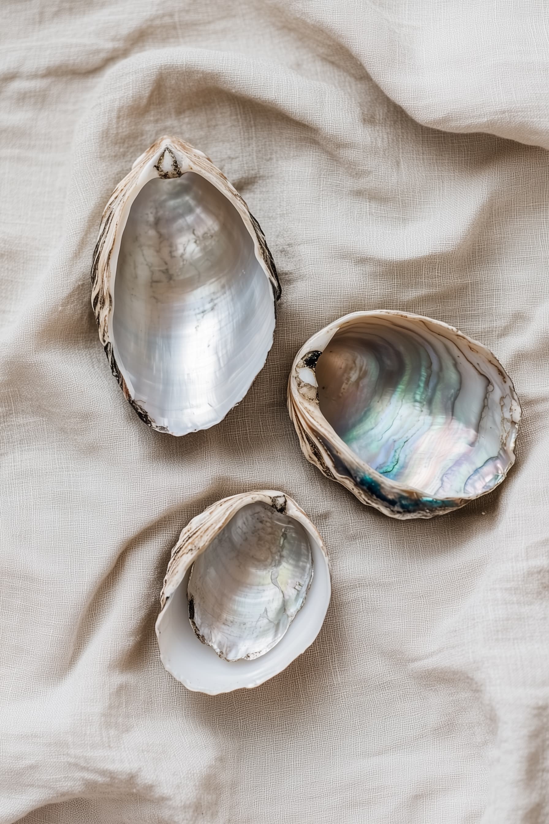 Mother-of-pearl shells on linen