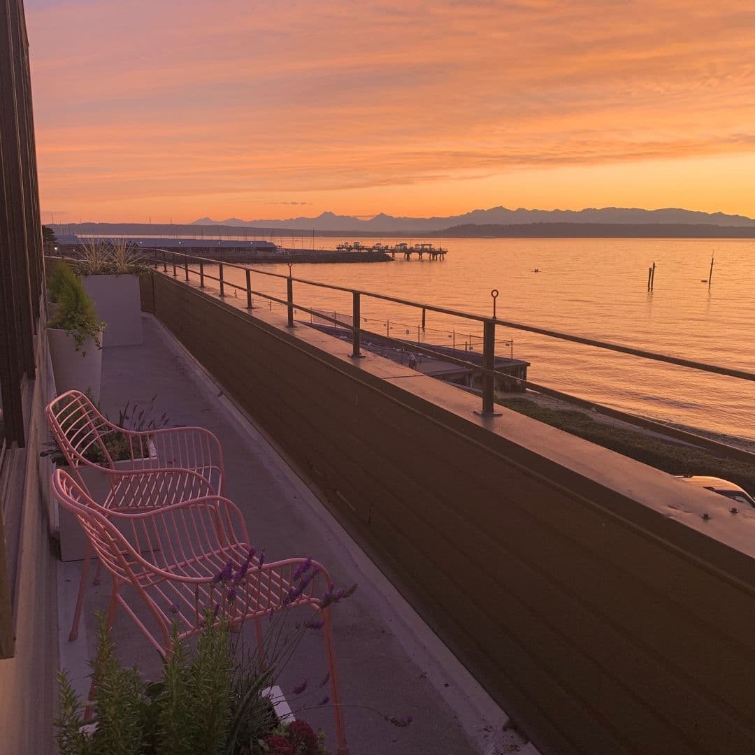 Edmonds waterfront sunset over Olympic Mountains