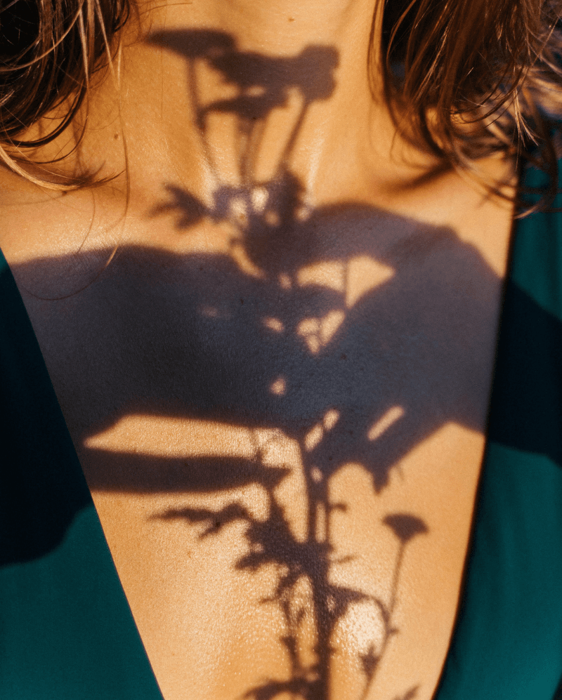 Botanical shadow on skin representing natural beauty
